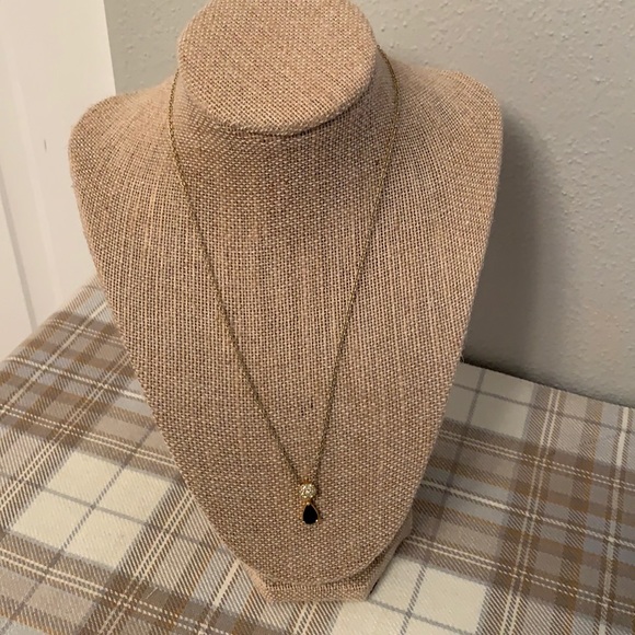 Teardrop Necklace with Faux Diamonds & Blue Stone - Picture 1 of 8